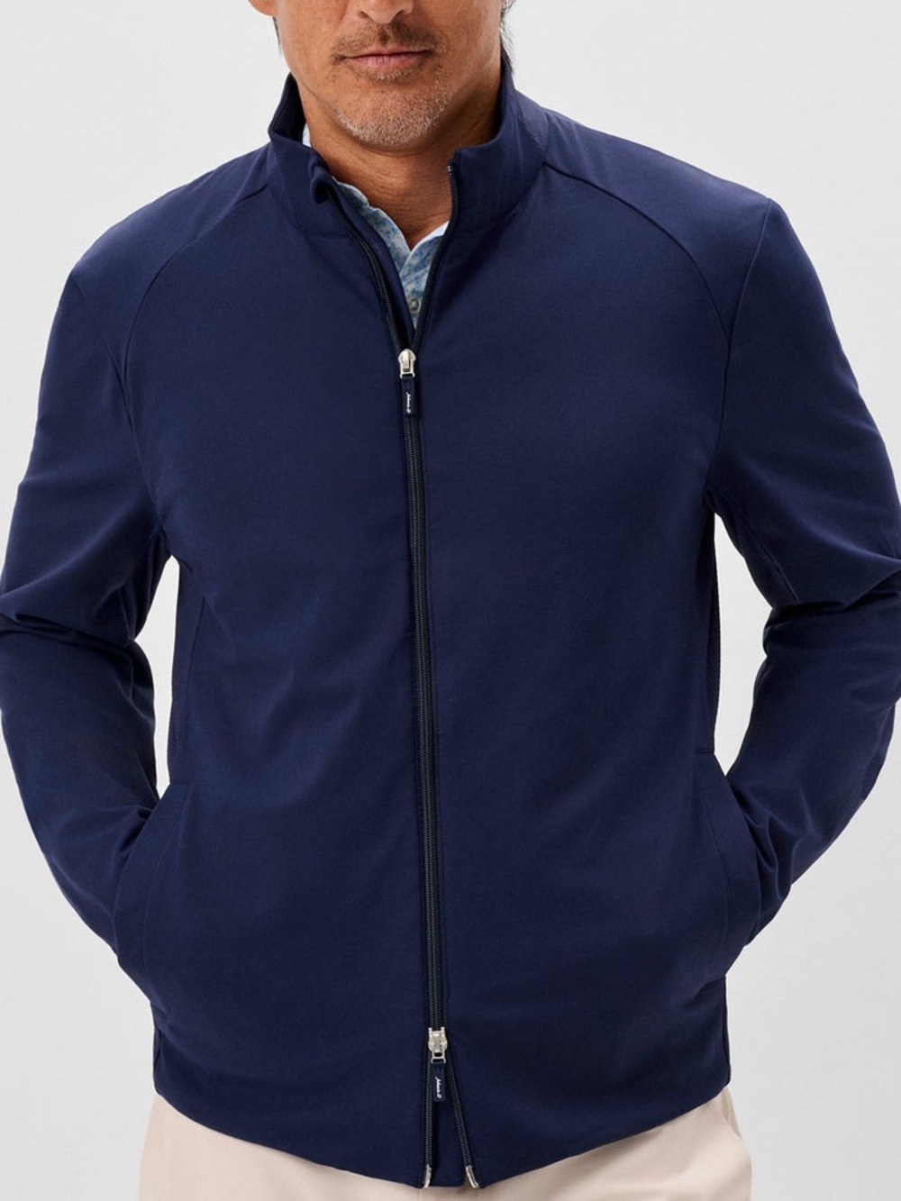 HOPPIN RIBBED KNIT PERFORMANCE JACKET IN NAVY BY JOHNNIE-O